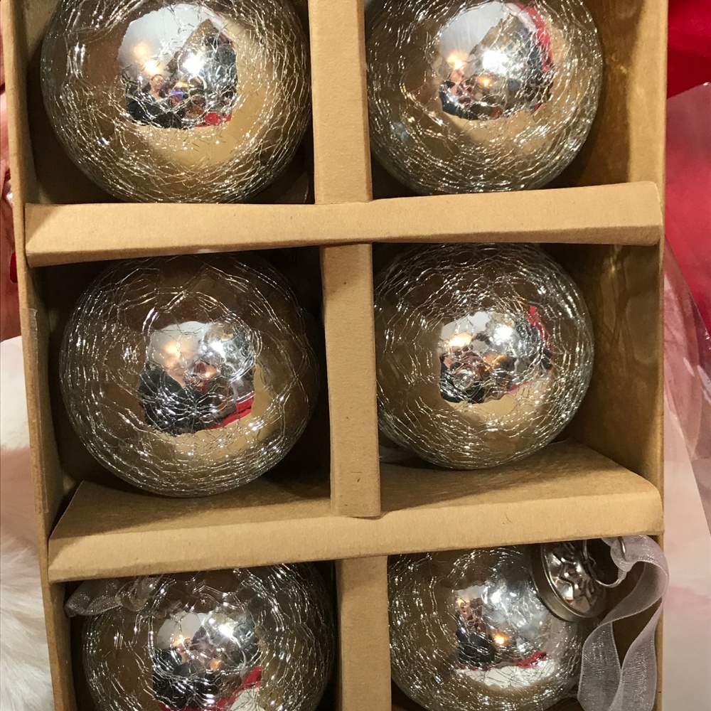 SILVER Mercury Crackled Glass Ball Ornaments 6 - Picture 4 of 5